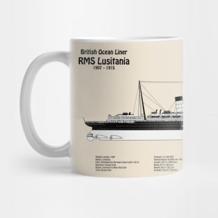 RMS Lusitania ship plans. Cunard Ocean Liner -  SBDpng Mug